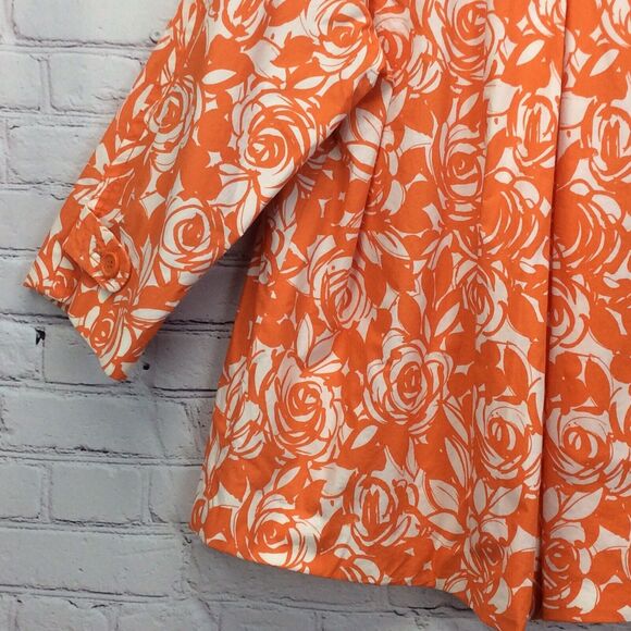 Liz Claiborne Jacket Women's Size M Orange/White Rose Swirl Print Button Pockets - Picture 9 of 12